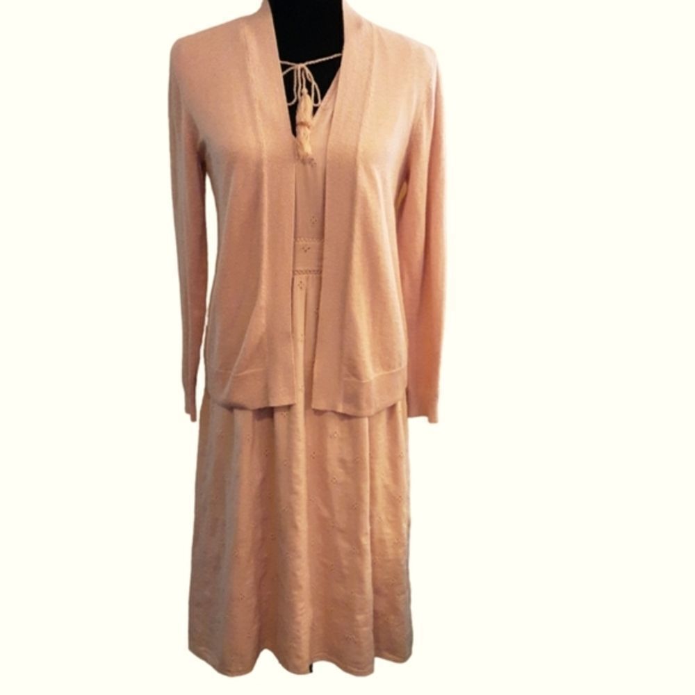 OLD NAVY Dress and Sweater Set Eyelet Lace Smocking Soft Peach size Medi…